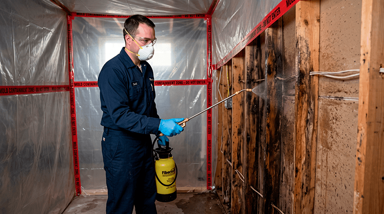 Industrial HEPA air scrubber in operation during mold remediation