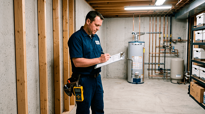 Restoration contractor finalizing post-remediation verification documentation